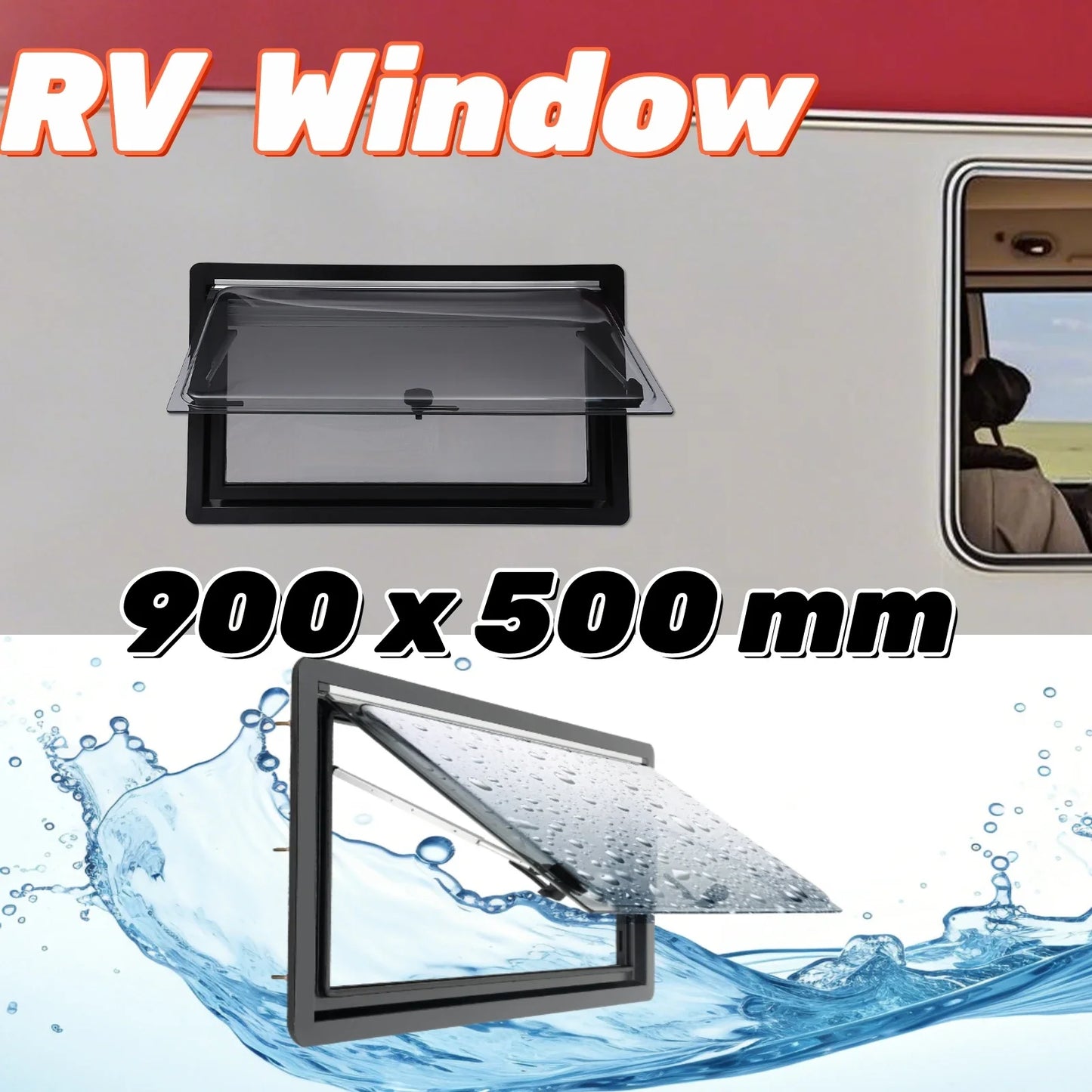 Caravanraam – Camperraam – Uitzetraam – Zijraam – Dakraam – Aluminiumlegering Frame – 900x500mm Openend Raam