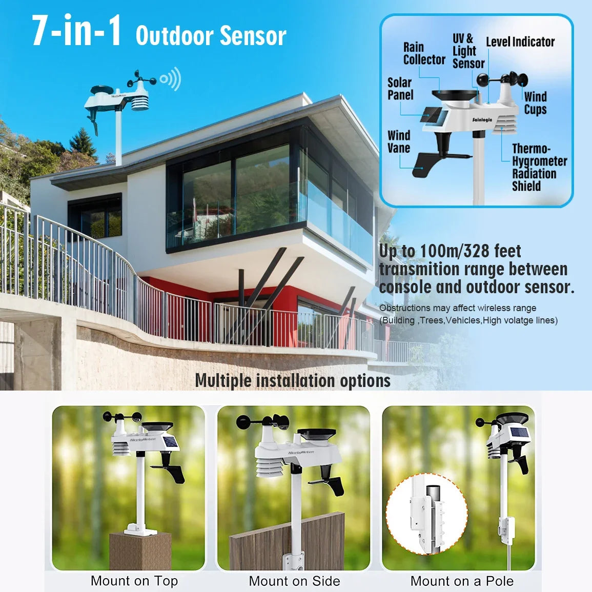 Weerstation – Weermeter – Hygrometer – Thermometer – Luchtvochtigheidsmeter – Groot 10 Inch Display – Draadloos Met Buitensensor En Solar-ondersteuning