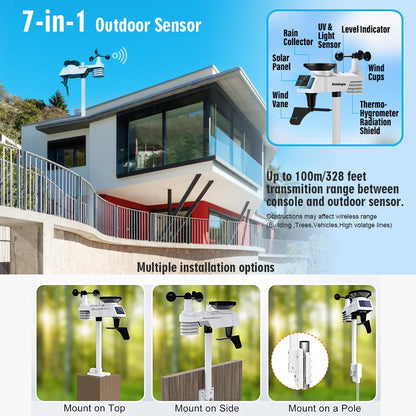 Weerstation – Weermeter – Hygrometer – Thermometer – Luchtvochtigheidsmeter – Groot 10 Inch Display – Draadloos Met Buitensensor En Solar-ondersteuning