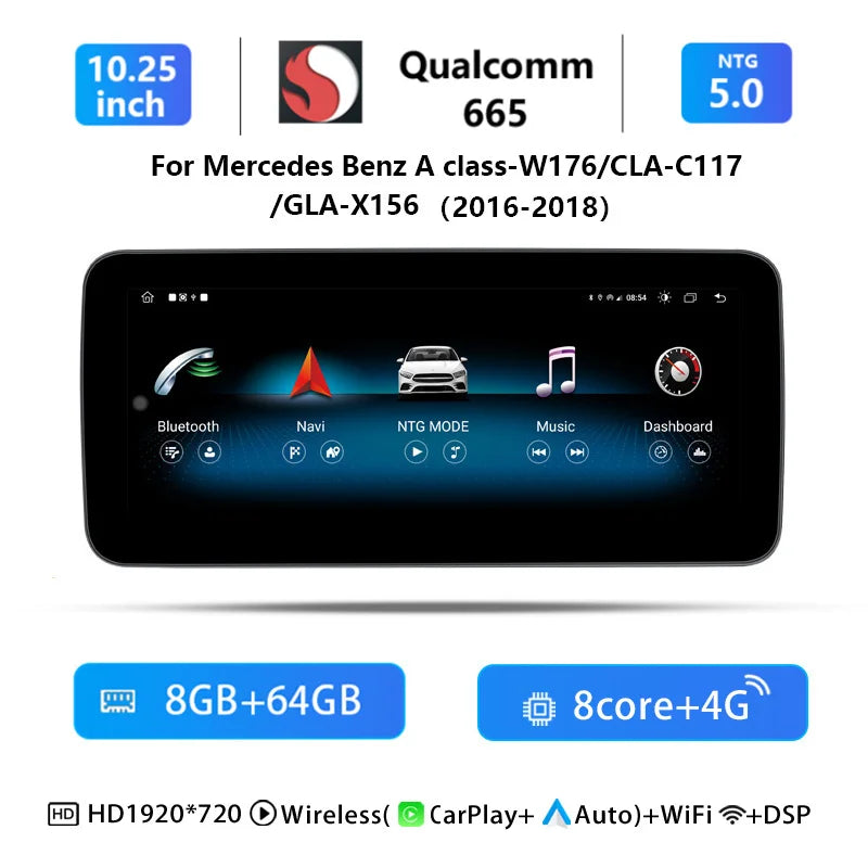 Multimedia-Unit Mercedes-Benz – Auto Radio – Navigatiesysteem – Touchscreen – Infotainment Systeem – 10,25 Inch IPS Scherm – Qualcomm Snapdragon Octa-Core