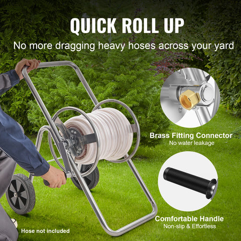Vevor - Air Hose - Hose Reel Cart - 175 ft 5/8'' Hose - (Hose Not Included) Garden Hose Cart - Wheeled Tools - with Storage Basket for Garden, Yard &amp; Lawn - No Hose - Silver