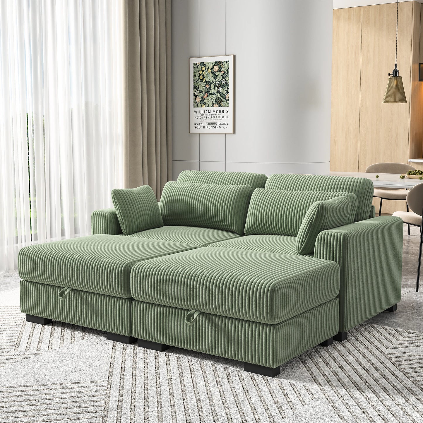 Groene Velours Modular Bank – Modulaire Bank – Lounge Bank – Zithoek Bank – Woonsalon – Zacht Velours Materiaal – Inclusief Voetenbank