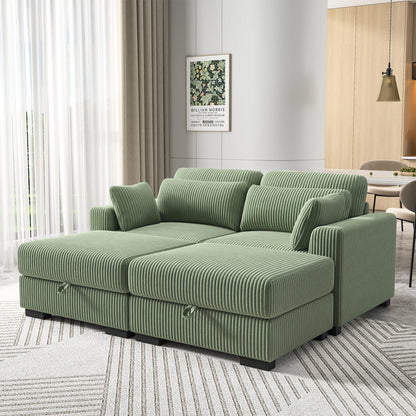Groene Velours Modular Bank – Modulaire Bank – Lounge Bank – Zithoek Bank – Woonsalon – Zacht Velours Materiaal – Inclusief Voetenbank