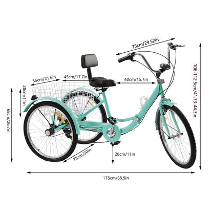 Driewieler Voor Volwassenen – Driewielerfiets – Drie Wielen – Stabiele Fiets – Stadsfiets – Hoogwaardig Koolstofstaal – 7 Versnellingen