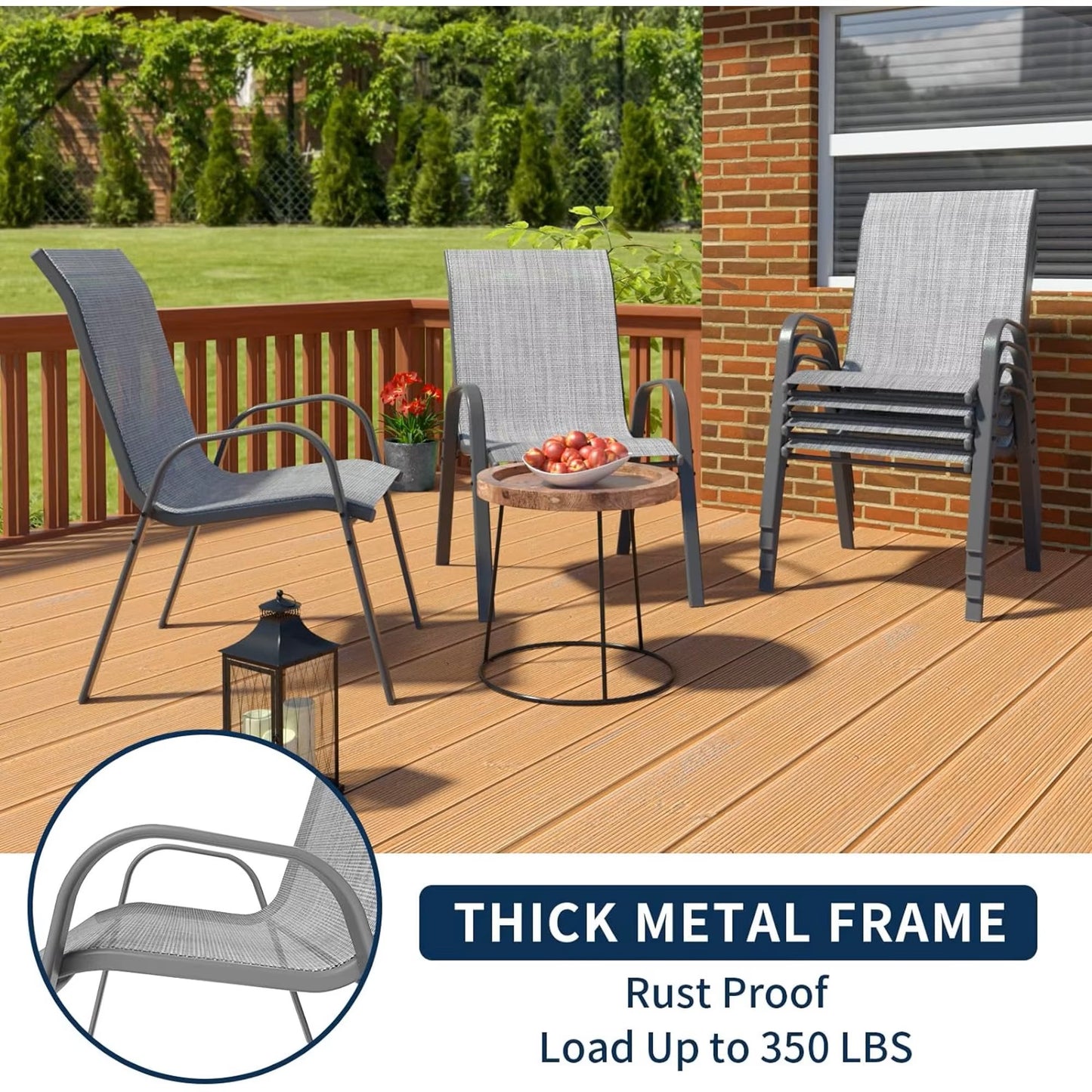 Tuinstoelen - Tuinstoel - Tuinmebeul - Set van 6 - Stoelen - Metalen - Stapelbare - Weerbestendige  - Ademend Textileen - Geschikt voor Terras - Balkon - Comfortabel - Ademend - Draagvermogen 150 kg - Grijs