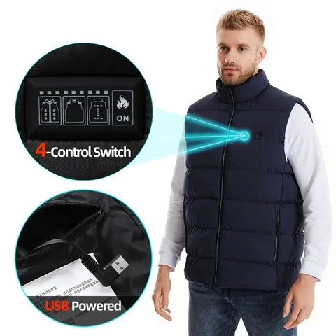 Heating Jacket - Heated Bodywarmer - Heated Clothing - USB Electric Self-Heating Vest - Unisex Heated Jacket - Rechargeable - Heating Heated Clothing - Hunting Ski - Size L - Blue
