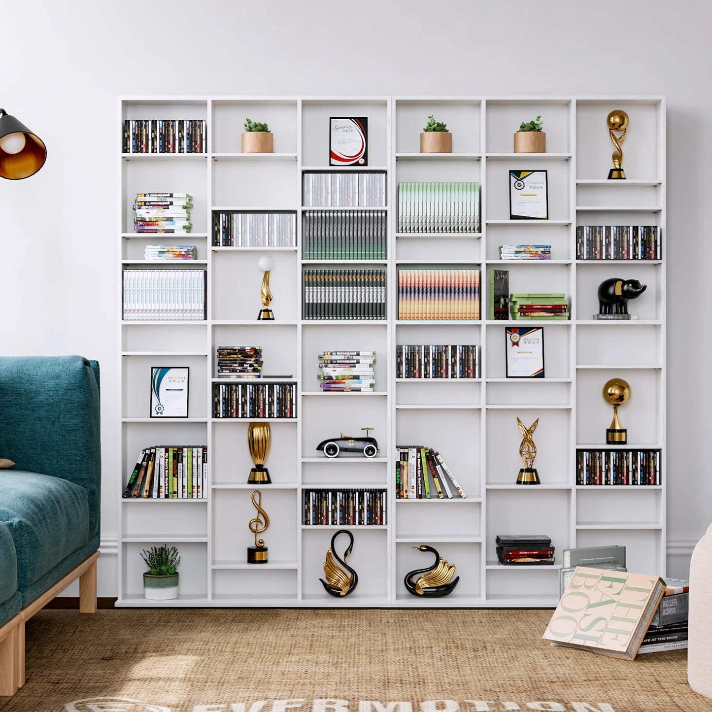 Hoge Boekenkast – Boekenkast – Cd Rek – Dvd Kast – Opbergkast – Wit Hout – 27 Verstelbare Vakken – 190 cm Hoog