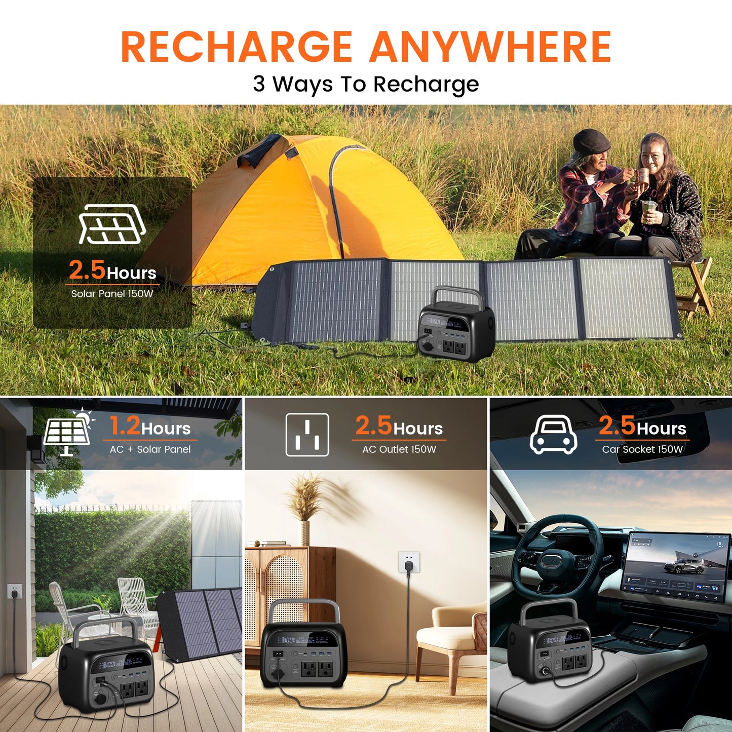 Powerstation - Stroomgenerator - Mini-Generator - Draagbare - Krachtcentrale - LiFe PO4-batterij - met Powerbankfunctie - 500W - 345Wh - 108000mAh - 110V 220V AC-uitgang - voor Thuisgebruik  - Kamperen - Reizen - Zwart