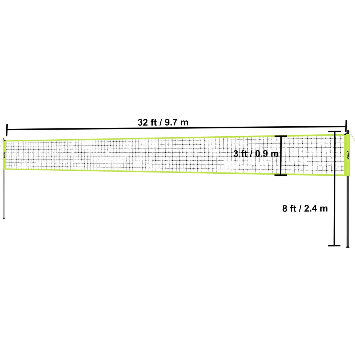 Volleybal - Volleybalnet - Net - Badmintonnet - Verstelbare Hoogte Stalen Palen - met PVC Volleybalpomp Draagtas - voor Achtertuin Strand Gazon - 1.25inch - Geel - QUORE
