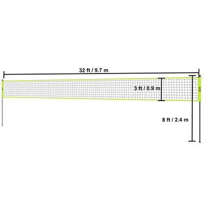 Volleybal - Volleybalnet - Net - Badmintonnet - Verstelbare Hoogte Stalen Palen - met PVC Volleybalpomp Draagtas - voor Achtertuin Strand Gazon - 1.25inch - Geel - QUORE