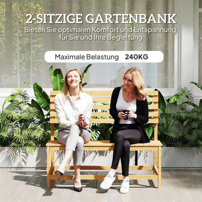 Tuinbank – Buitenbank – Picknickbank – 2-Persoonsbank – Verstelbare Rugleuning – Massief Dennenhout – Draagvermogen 240 Kg - QUORE