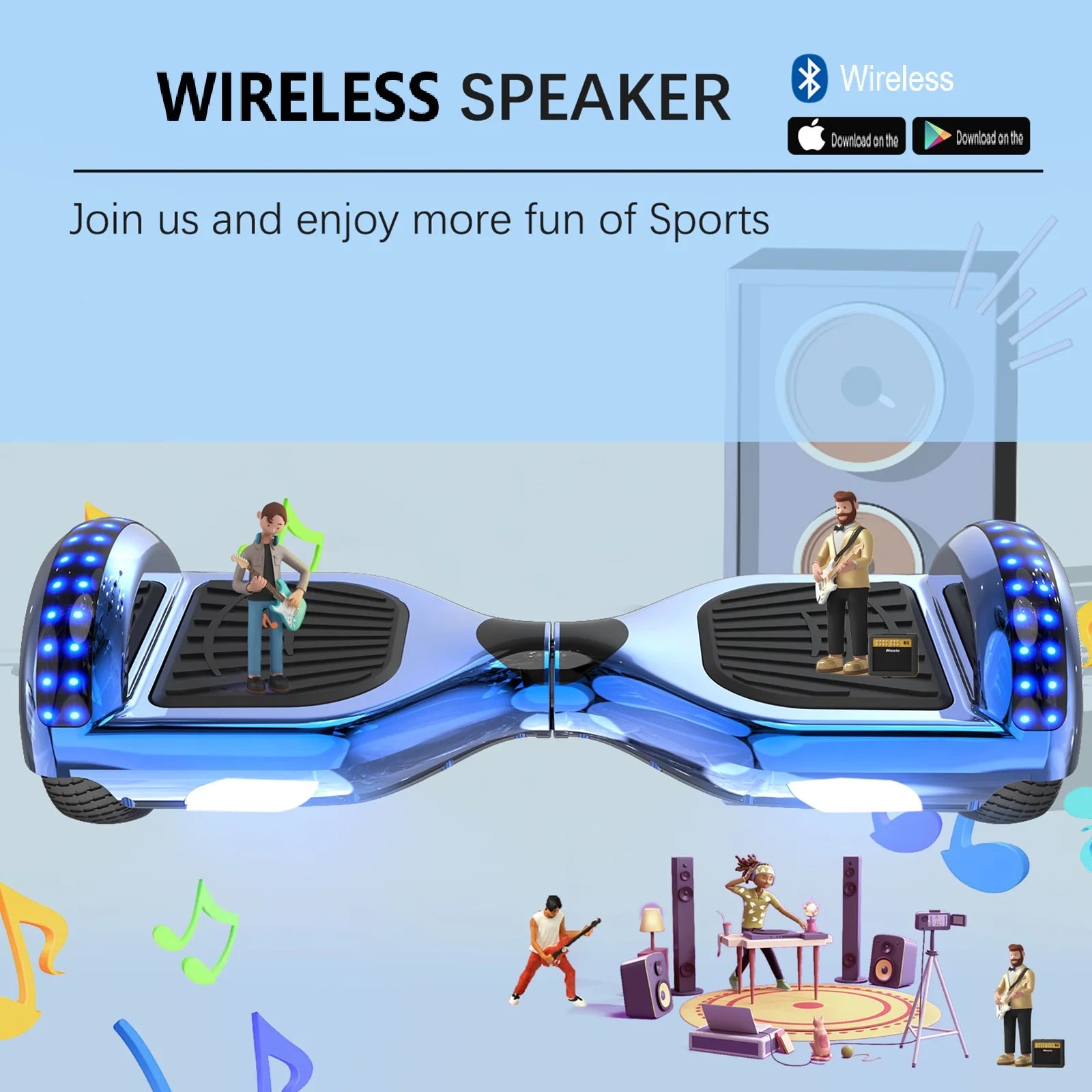 Hoverboard – Elektrisch Skateboard – Zelfbalancerend Board – Scootboard – Bluetooth Speaker – 15 Km/u Snelheid – LED-Verlichting - QUORE