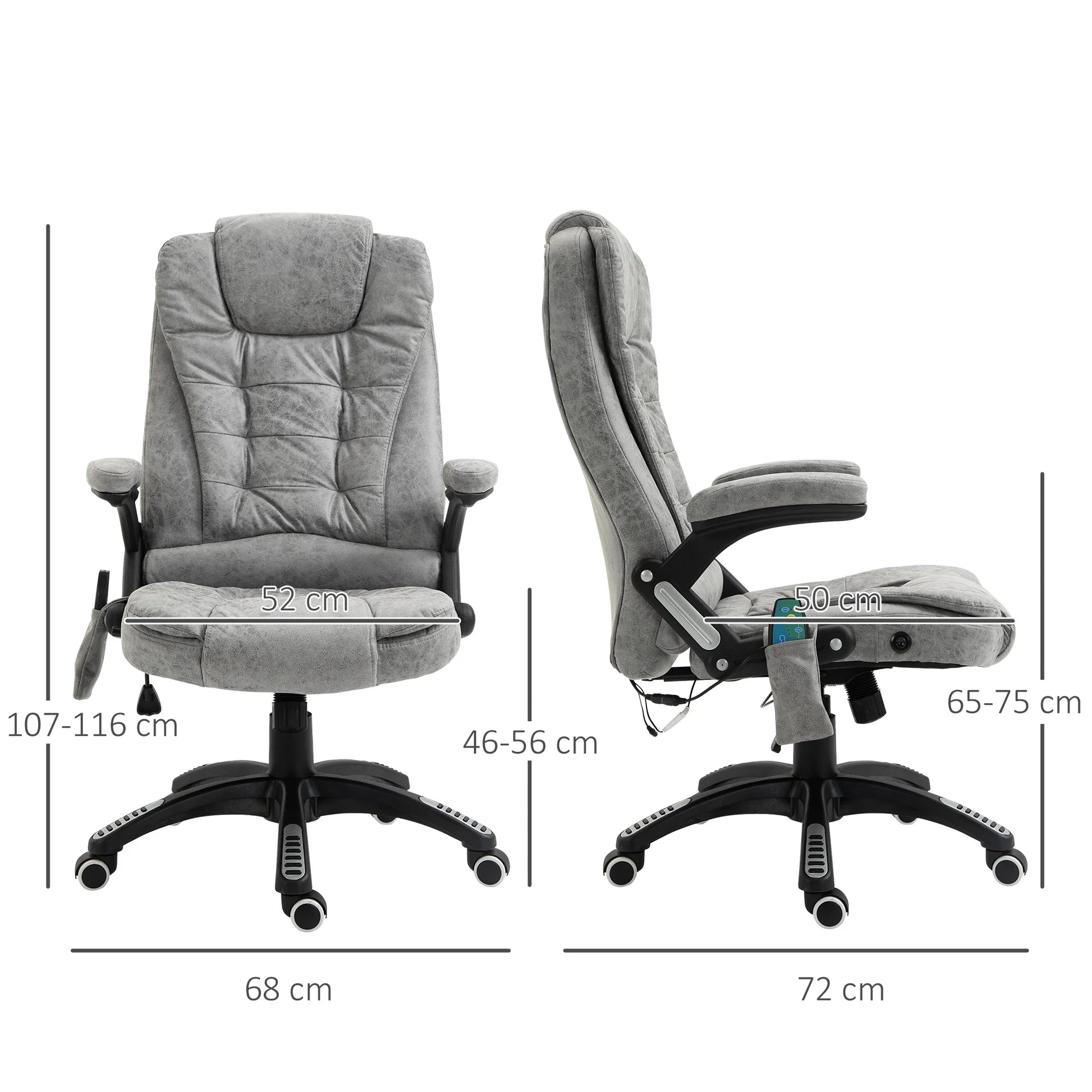 Multifunctionele Bureaustoel – Ergonomische Stoel – Massage Stoel – Comfortabele Bureaustoel – Verstelbare Rugleuning – 6 Massagepunten – Warmtefunctie - 68 x 72 x 110-120 cm - Grijs - QUORE