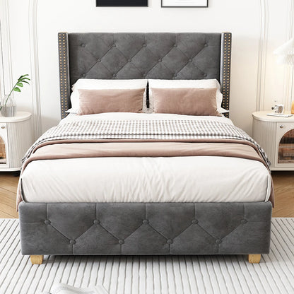 Bedbank – Slaapbank – Bed – Sofa – Logeerbed – Gestoffeerd Velours – Opbergladen – USB Oplaadfunctie – 160x200 cm - QUORE