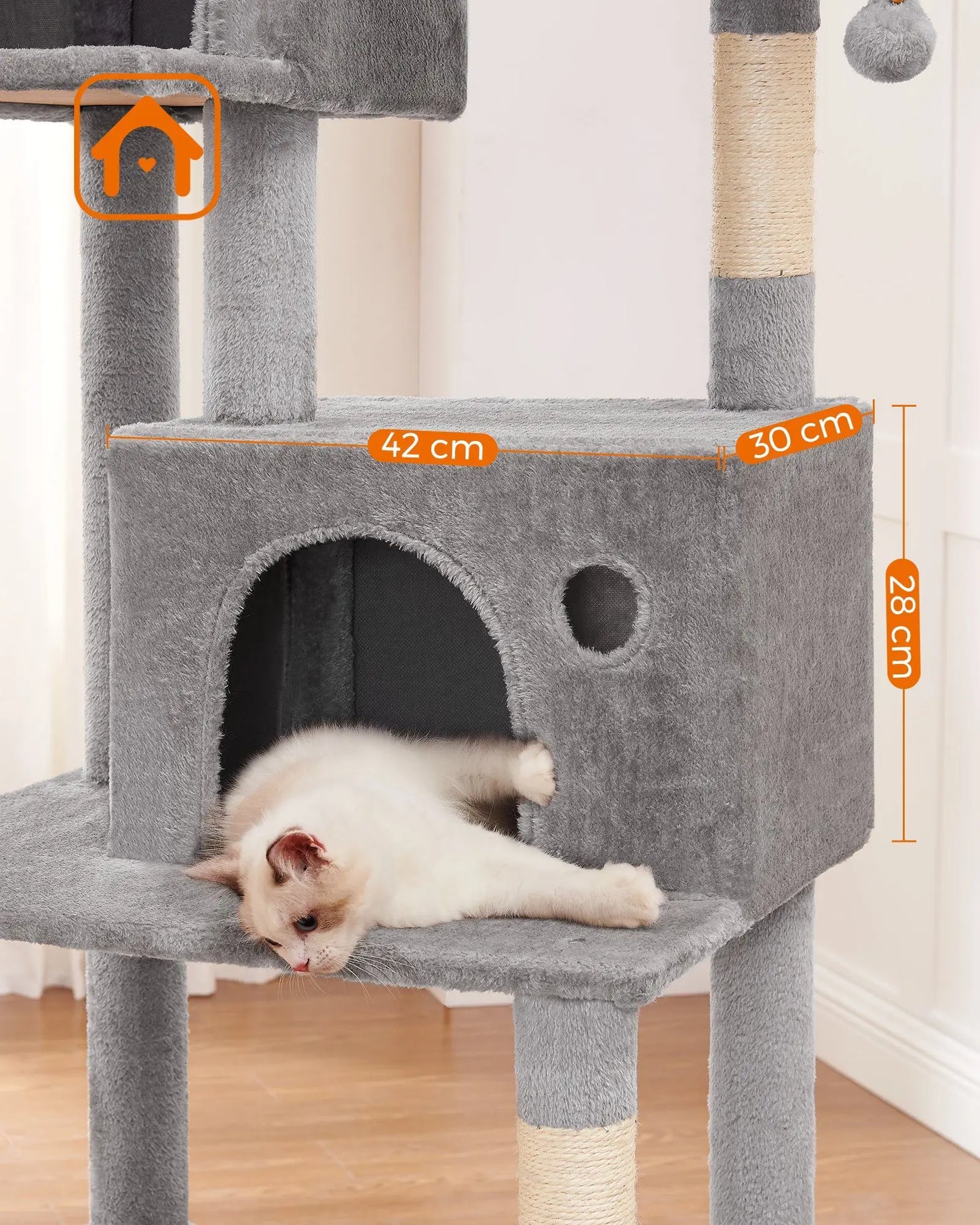 Krabpaal - Krabton - Krabmeubel - Kattentunnel - Kattenspeelgoed - 199cm - Inclusief Grote Ligplaats en Afneembare Hoezen – Lichtgrijs - QUORE