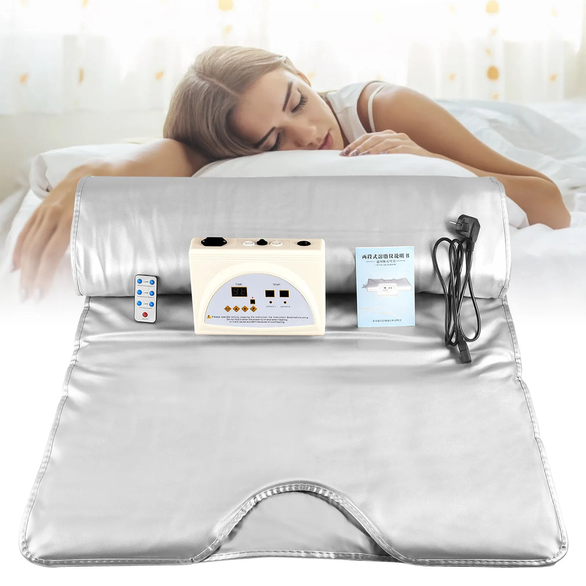 Sauna Deken - Infraroodtherapie - 650W - 220V - 60Hz - extern PU - intern PVC - Stress - Pijnverlichting - Fibromyalgie - Reuma - Ontspanning - Grade A - Zilver