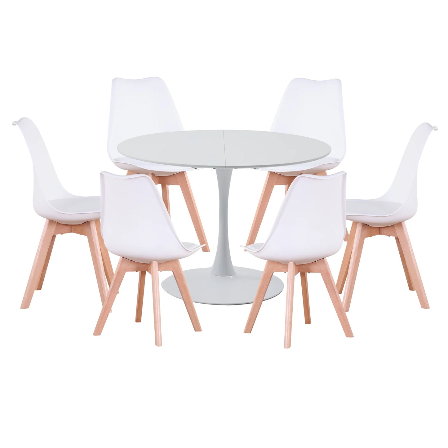 Ronde Eettafel Met Stoelen – Eettafelset – Eetkamerset – Eetkamermeubels – Scandinavisch Design – 110 Cm Diameter – PU-Leren Stoelen - QUORE