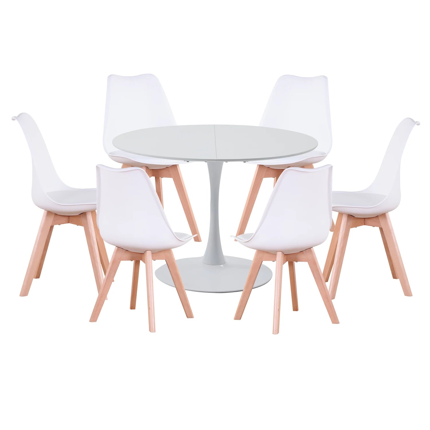 Ronde Eettafel Met Stoelen – Eettafelset – Eetkamerset – Eetkamermeubels – Scandinavisch Design – 110 Cm Diameter – PU-Leren Stoelen - QUORE