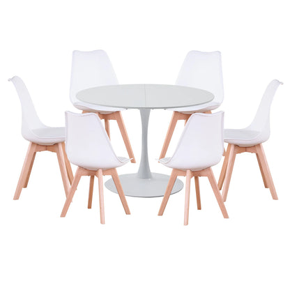 Ronde Eettafel Met Stoelen – Eettafelset – Eetkamerset – Eetkamermeubels – Scandinavisch Design – 110 Cm Diameter – PU-Leren Stoelen - QUORE