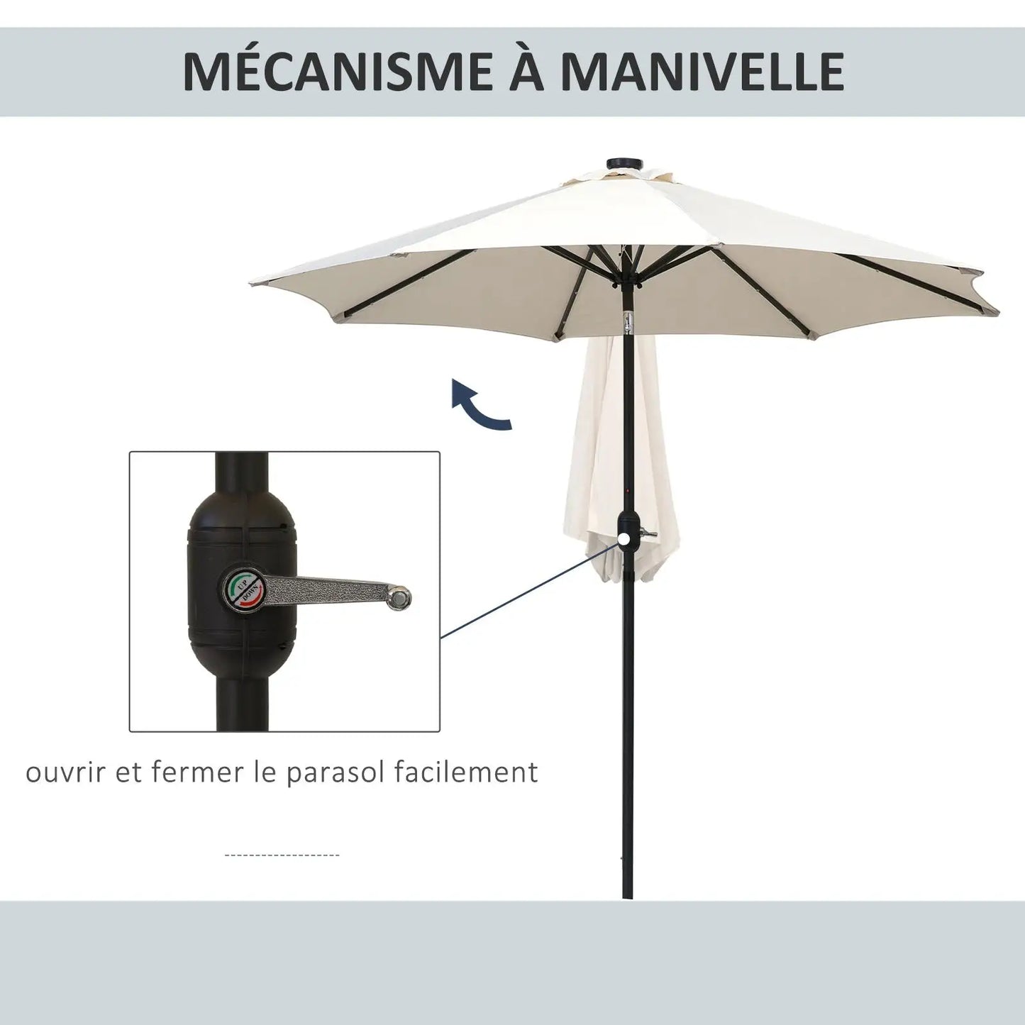 Tuinparasol – Zweefparasol - Achthoekige Terrasparasol – Zonne-energie Parasol – Buitenparasol – Polyester Doek – 24 LED Lampjes – Kantelbaar Design
