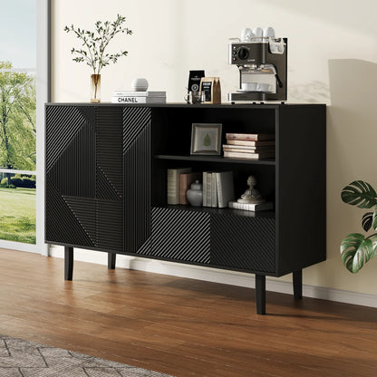 Sideboard – Opbergkast – Dressoir – Kast – Buffetkast – Mat Zwart – Verstelbare Planken – Draagvermogen 80 kg