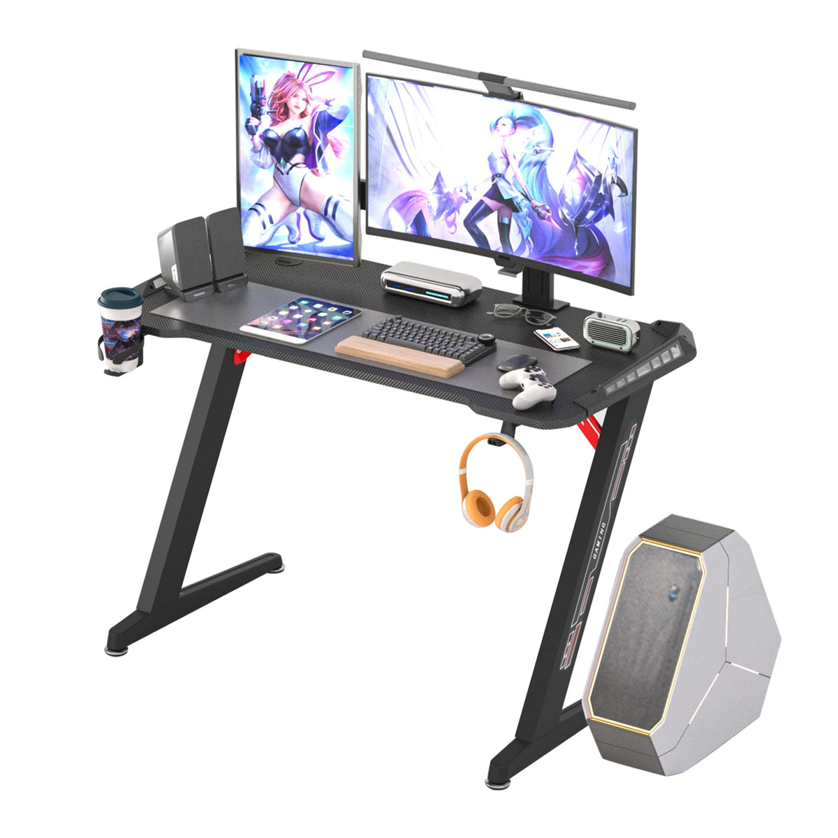 Large Laptop Computer Desk - 55.11 x 23.62 x 30.71 inch - Rectangular Standing Desk - Gaming &amp; Home Office - PC Desk - Height Adjustable - Z-Shaped - Black