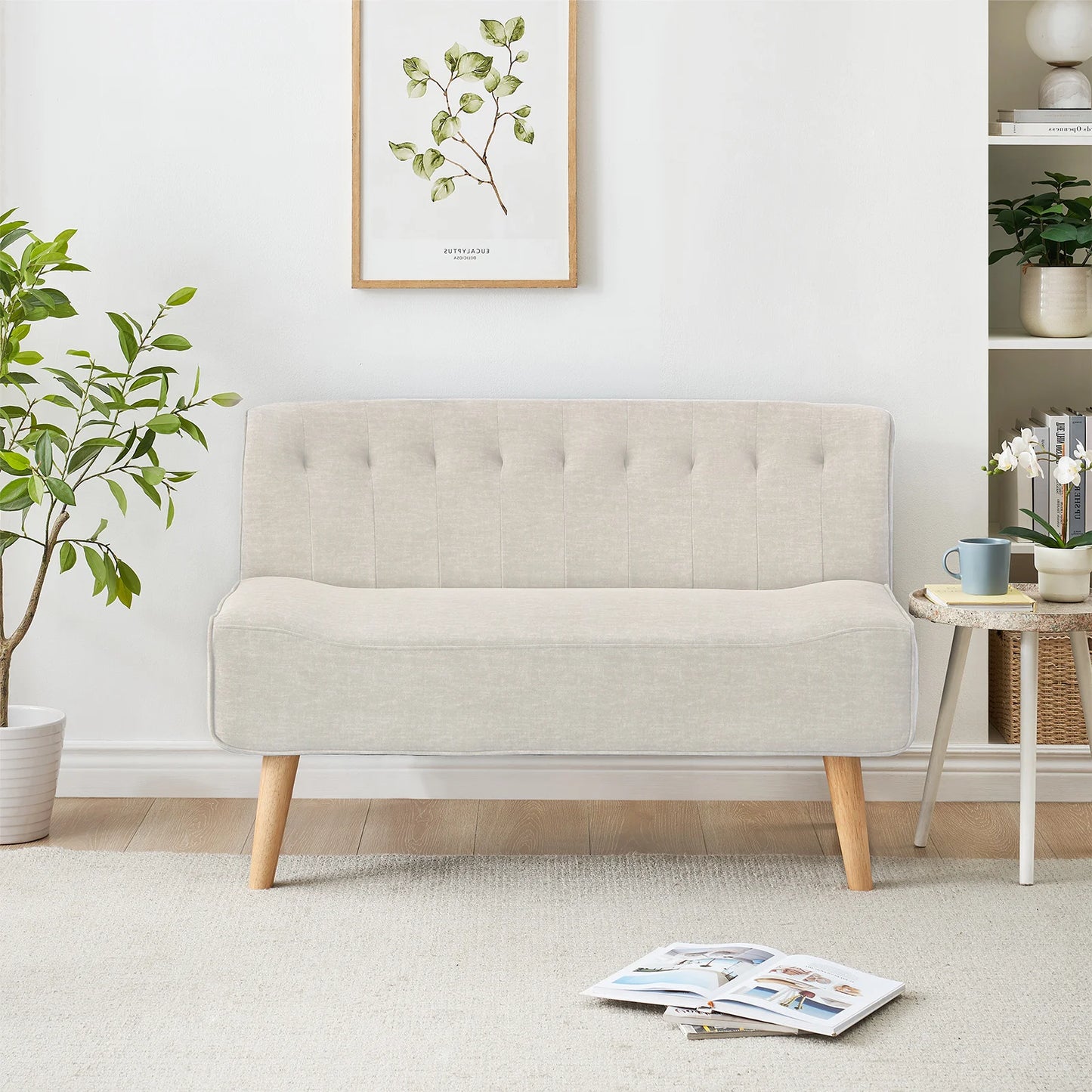 2-Zits Bank – Loveseat – Tweezitsbank – Compacte Bank – Sofabank Beige – Linnen Bekleding – Duurzame Houten Poten - QUORE