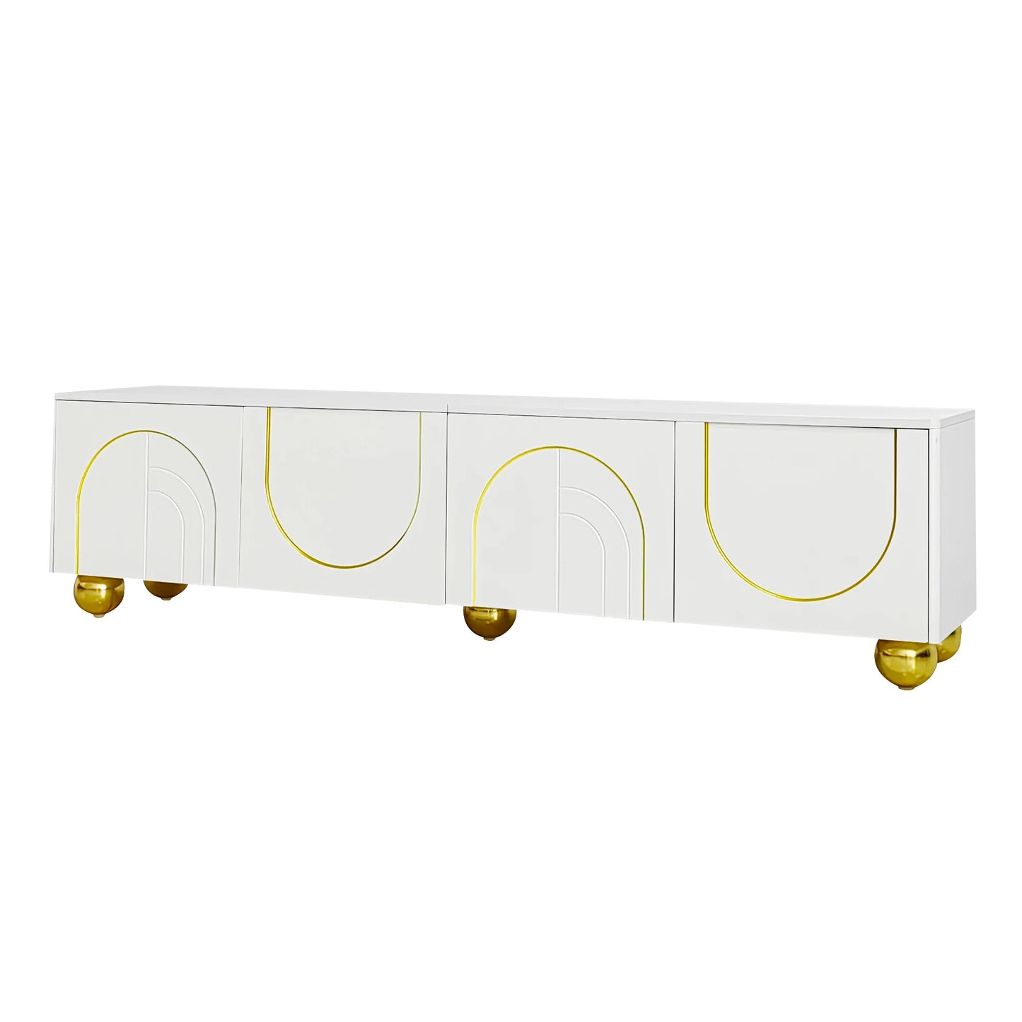 TV Meubel – Tv Kast – Tv Dressoir – Tv Unit – Tv Cabinet – Wit Met Gouden Accenten – 170 cm Breed – Push-to-Open Deuren