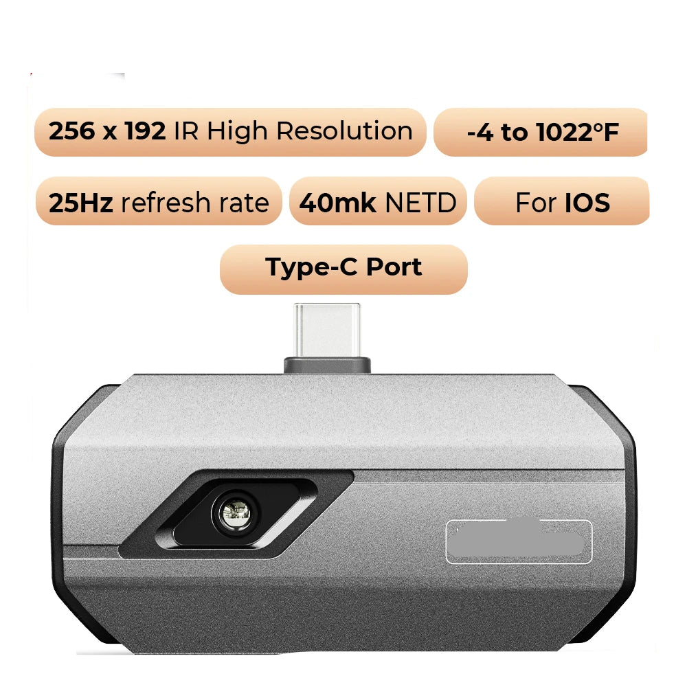 Thermische Camera - Warmtebeeldcamera - Infrarood Camera - Warmtecamera - voor Type-C – Infrarood Camera met 256x192 Resolutie en Rapportfunctie – Compacte IR Warmtebeeldcamera