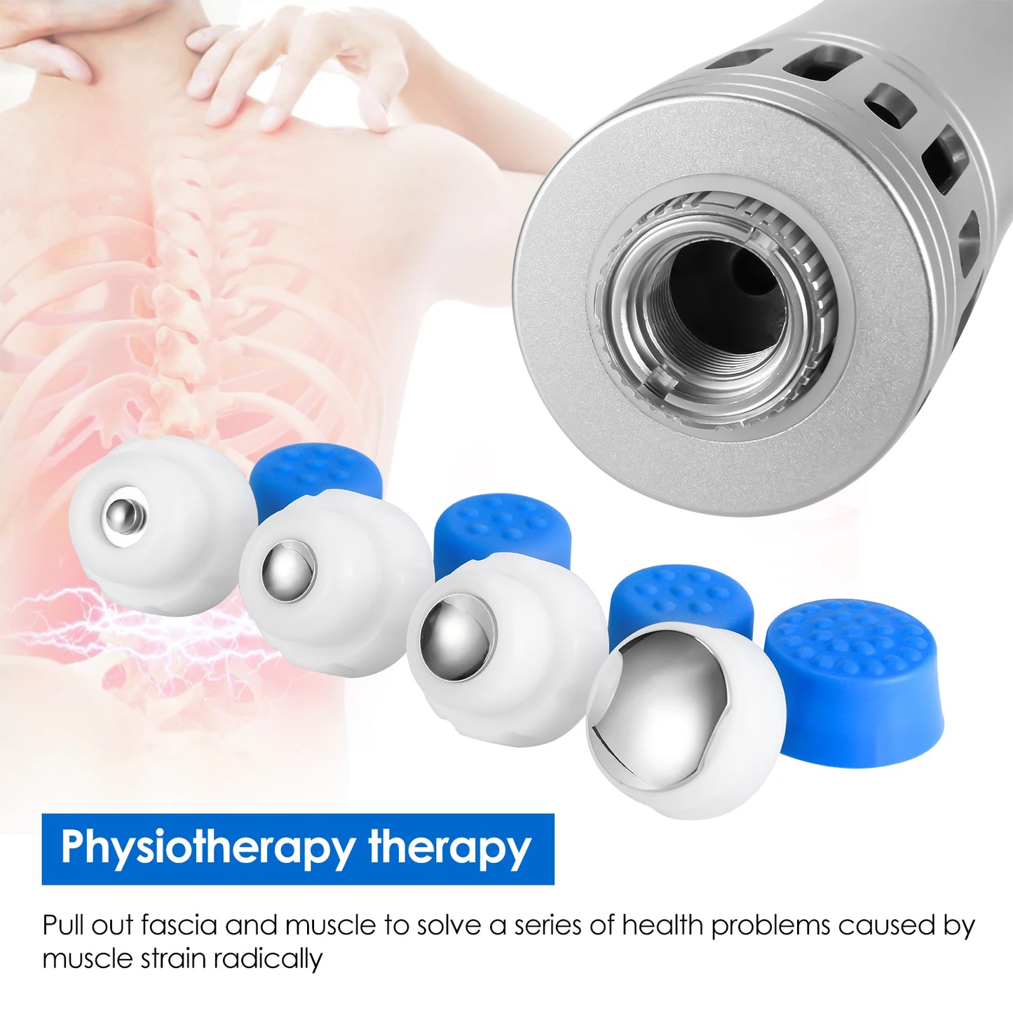 Shockwave Therapie Machine – Elektromagnetische Therapie – Pijnverlichting – Huidverbetering – Lymfedrainage – 7 Massagekoppen – Stil En Duurzaam