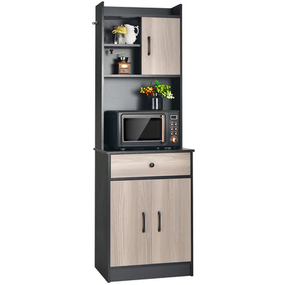 Keukenkast - buffetkast met lade - verstelbare planken en kabelgat -  hoge kast keukenhout - grote open ruimte voor magnetron - vrijstaand - 60 x 40 x 180cm