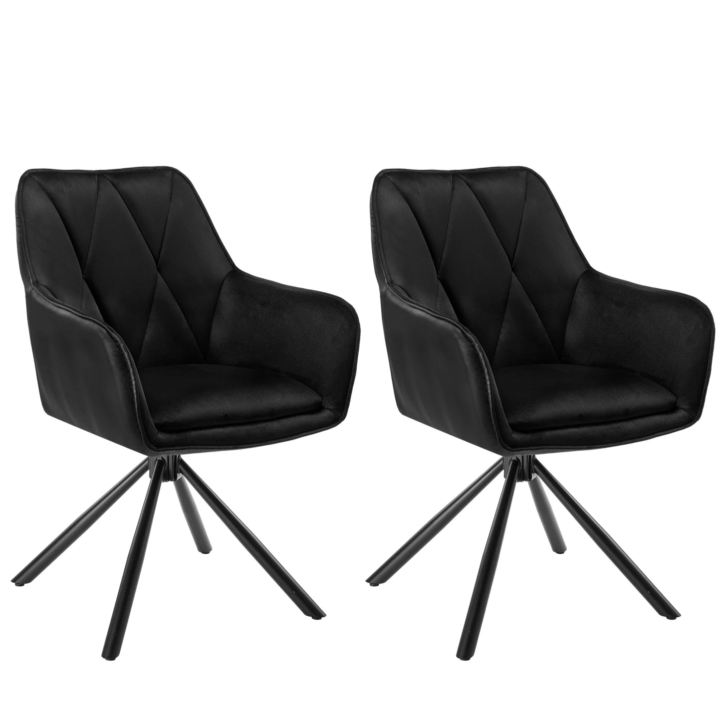 Eetkamerstoelen - Eetstoelen - Keukenstoelen - 2 Stuks - Ergonomische Scandinavische Stijl - met Rugleuning - Voor Keuken - Eetgedeelte - Kunstleer Zitje - Metalen Draaibare Poten - 57.5 x 85.5 x 58.5 cm - Zwart
