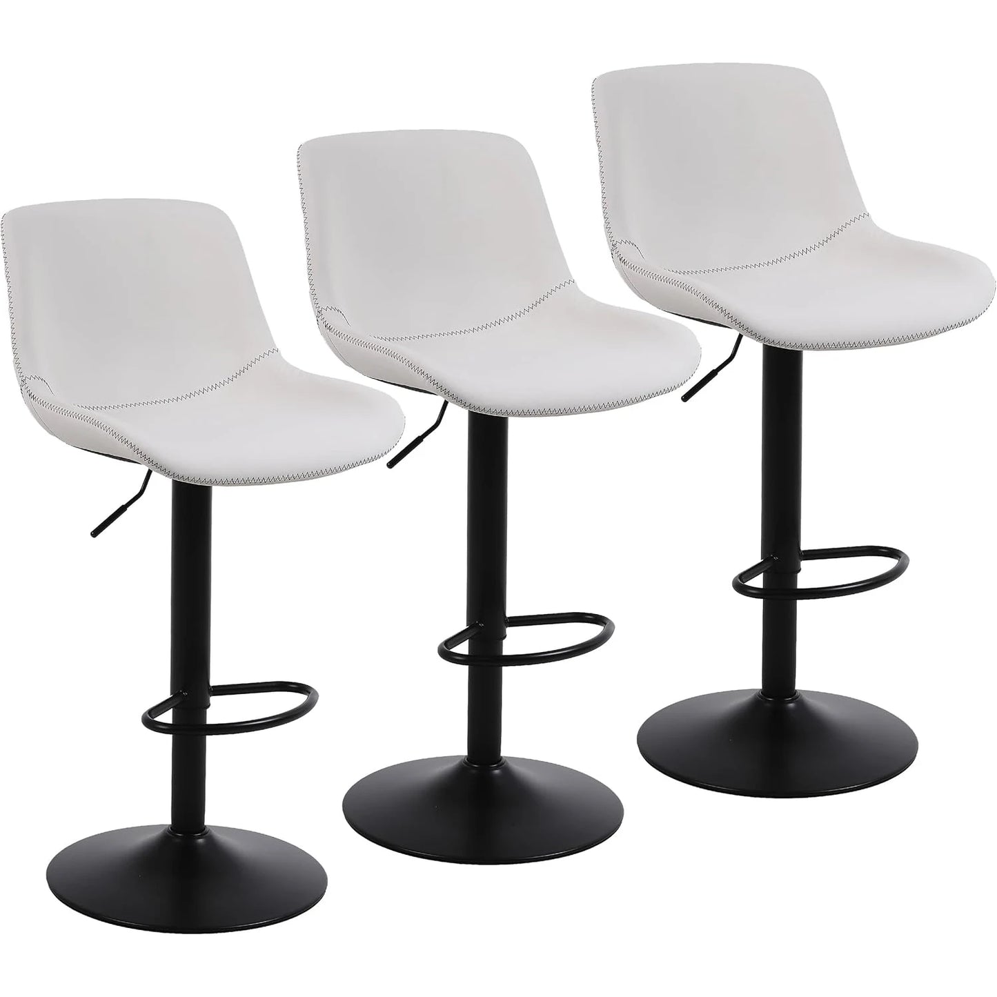 Barkrukken – Barkruk Set – Krukken – Barstoelen – Barkruk met Rugleuning – Verstelbare Zithoogte 50-70 cm – 360° Draaibaar – Wit – PU-leer