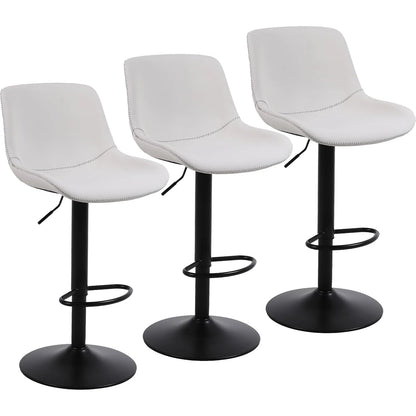 Barkrukken – Barkruk Set – Krukken – Barstoelen – Barkruk met Rugleuning – Verstelbare Zithoogte 50-70 cm – 360° Draaibaar – Wit – PU-leer
