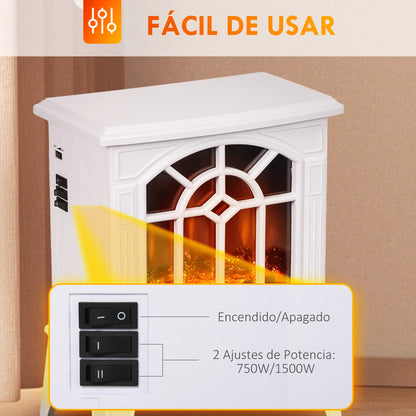Homcom - Elektrische Haard - Haard - Decoratieve Vloerverwarmingskachel - Verplaatsbaar Decoratief Vlameffect - 36,5x24x46 cm - 1000/2000W - 60Hz - Wit - QUORE