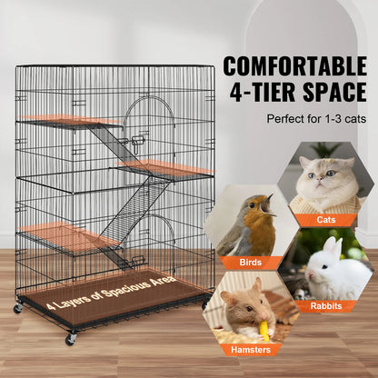 Kattenbox - Katten Kooi - Draad Kennel - Grote Kattenren - met 4 Niveaus - Oefening Plaats - Krat Metalen - voor Huisdier - Stevig - Durzaam - Ijzer - 90 x 60 x 133 cm -  Zwart