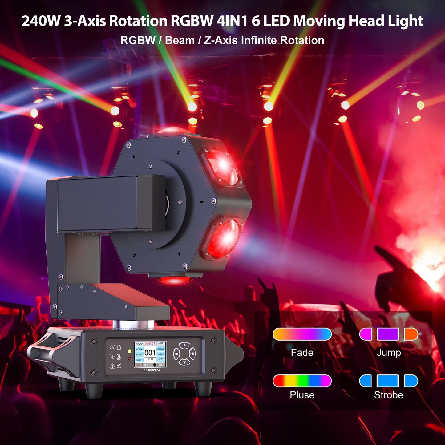 Moving Head Beam Licht – DJ Licht – Podiumverlichting – Discolamp – Feestverlichting – EU Plug – Krachtige 240W RGBW LED – 360° Draaibaar - QUORE