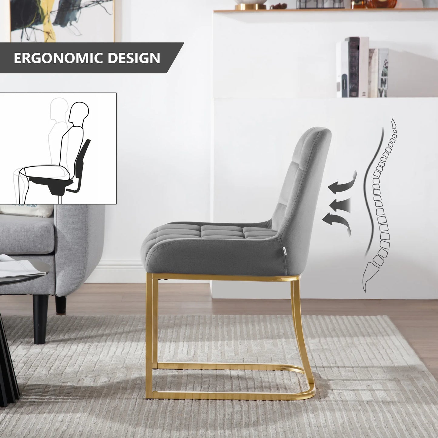 Eetkamerstoelen – Stoelen – Kuipstoelen – Keukenstoelen – Bureaustoelen – Set van 2 – Beige Velvet Bekleding – Ergonomisch Met Metaal Frame