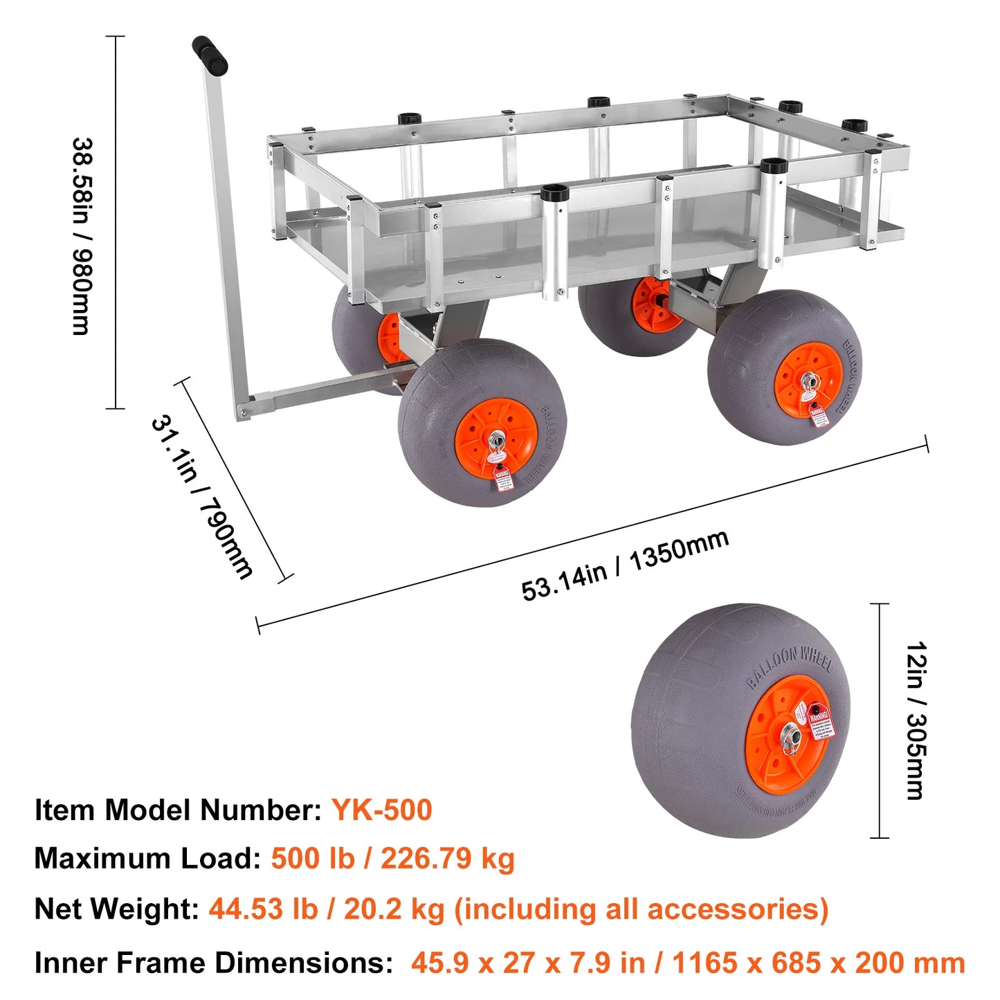 Opvouwbare Strandviskar - Strandwagen - Bolderkar - Camping Trolley - Outdoor Aanhangwagen - 500lbs - Viskar - met 8 Hengelhouders - 11" Wielen - Vistent - voor Strand - Steiger & Camping