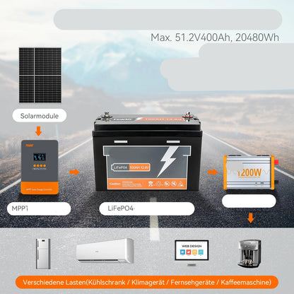 LiFePO4 Accu – Lithium Accu – 12V Accu – Camper Accu – Boot Accu – 100Ah Capaciteit – Compact En Lichtgewicht - QUORE