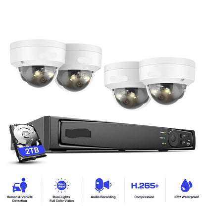 Beveiligingscamera's - Camerabewaking - CCTV Camerasysteem - 12MP Dual-Light Outdoor PoE - Persoons- & Voertuigdetectie – CCTV Video Security Kit - Waterdichte - Binnen/Buiten Camera’s - 2TB HDD Opslag