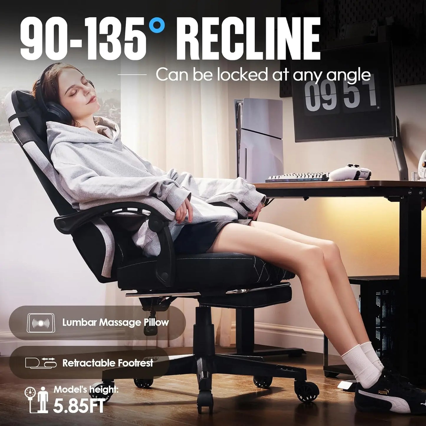 Kantoorstoel – Bureaustoel – Werkstoel – Bureaustoel Met Wieltjes – Draaistoel – Ergonomische Rugleuning 80 cm – Stoffen Bekleding Grijs