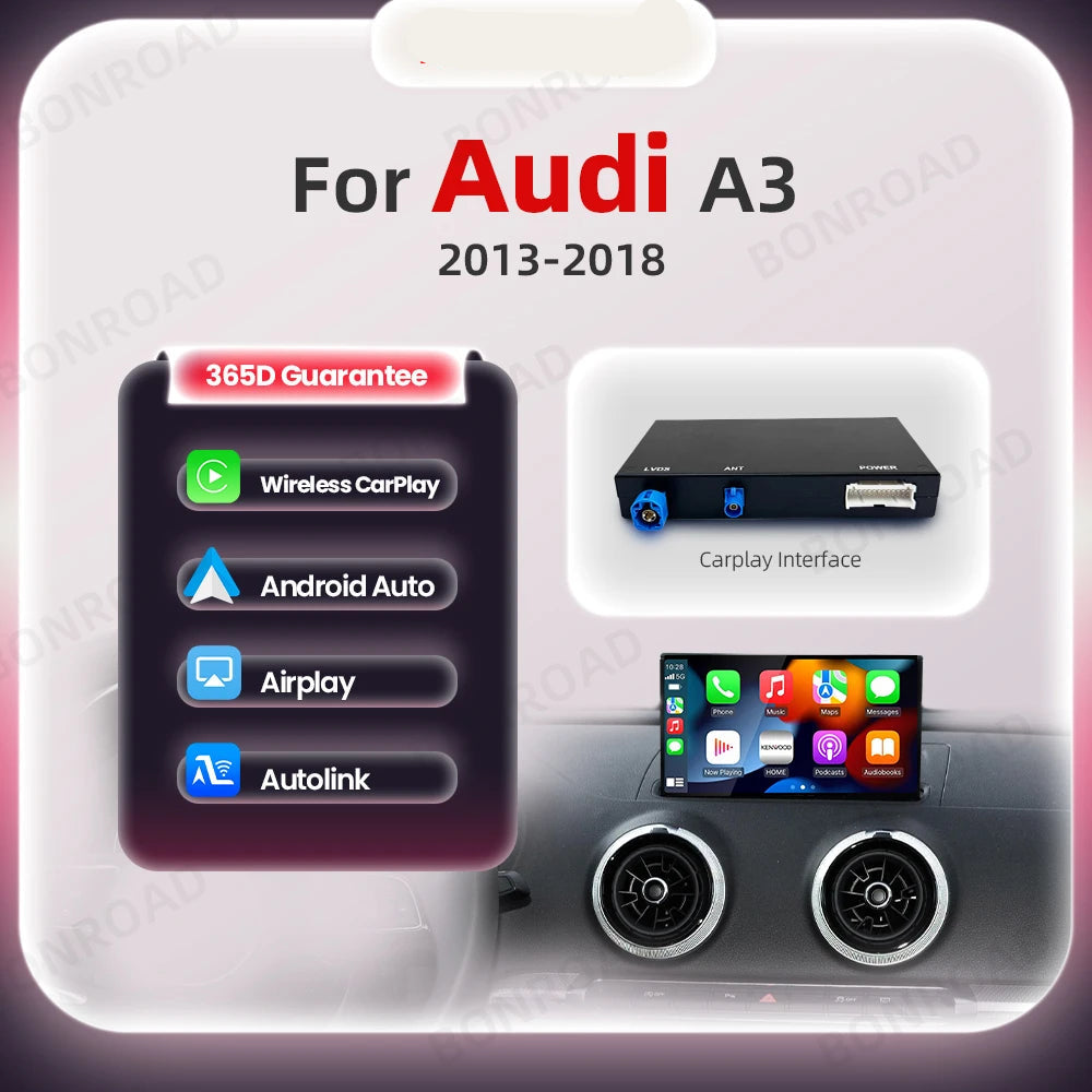 Carplay Adapter – Wireless Carplay Dongle – Android Auto Adapter – Carplay Box – Draadloze Auto Adapter – Voor Audi A3 2013-2018 – Bluetooth & Mirror Link – Ondersteunt 5.6", 6.3" Schermen - QUORE