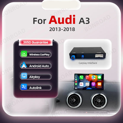 Draadloze CarPlay Adapter – Android Auto Interface – Mirror Link Module – AirPlay Receiver – Bluetooth Handsfree – Geschikt voor Audi A3 8V 2013-2018 – Plug & Play – 7 Inch Scherm - QUORE