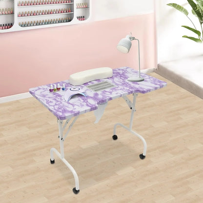 Manicure Tafel – Nageltafel – Nail Studio Tafel – Draagbare Nail Tisch – Nagel Werktafel Paars – Met Stofafzuiging – Groot Tafelblad 95x48 cm