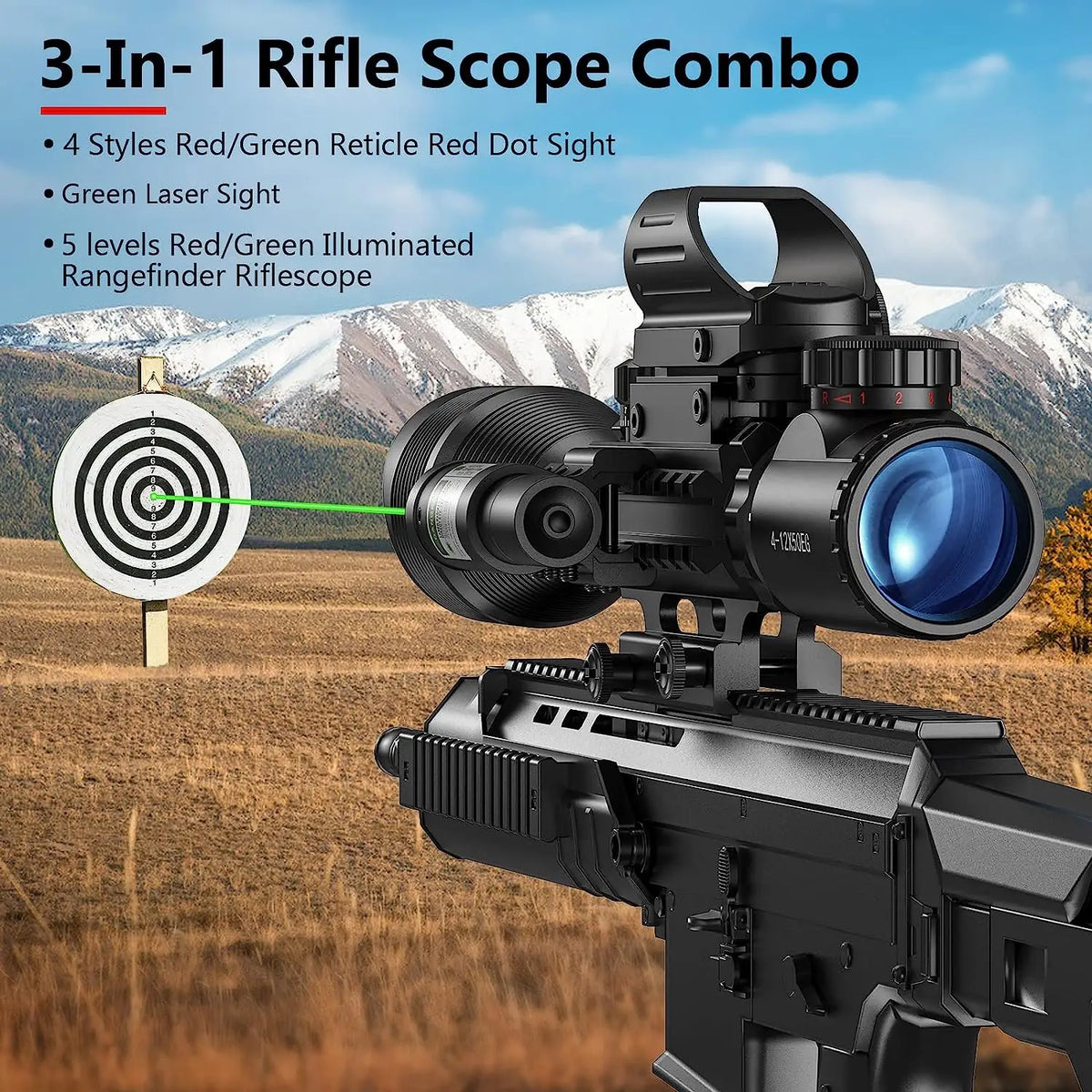 4-12x50 Scope Illuminated Rangefinder Reticle Rifle Holographic 4 Reticle Sight 20mm Red Grenn Laser For Hunting - QUORE