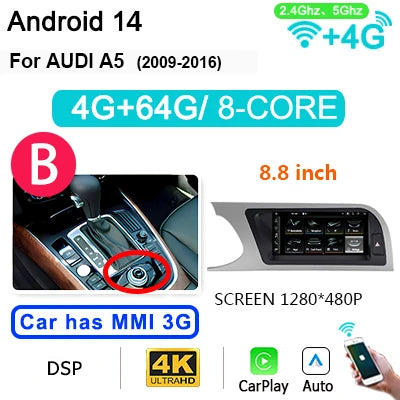 Android 14 Car Radio Multimedia Stereo – Auto Radio – Navigatiesysteem – Touchscreen Headunit – Multimedia Speler – 8,8 Inch Scherm – 4G LTE & Wireless CarPlay - QUORE