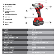WS-Z8-C1 - Impact Wrench - Impact Drivers - 20V - 300N.m - Cordless Impact Wrench - Impact Wrench with Battery - Red