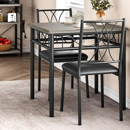 3-Piece Wood Dining Table Set for 2, Compact Square Kitchen Table Set with 2 Upholstered Chairs, Space-Saving Dining Table Set f