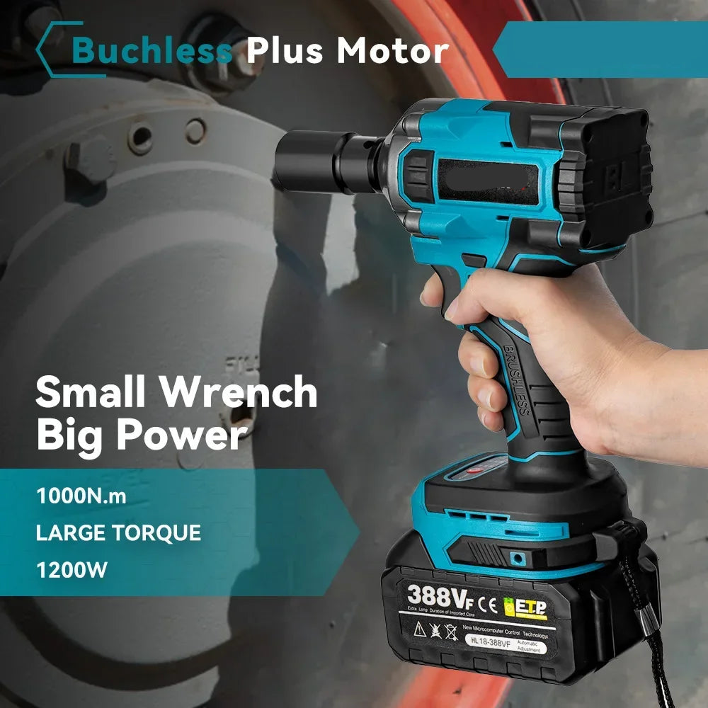 Slagmoersleutel - Slagschroevendraaier - Slagmoermachine - Elektrische - Brushless - 1000Nm - 20V - 1/2 Inch - Slagmoersleutelset - Borstelloos, Snoerloos -Zonder Accu